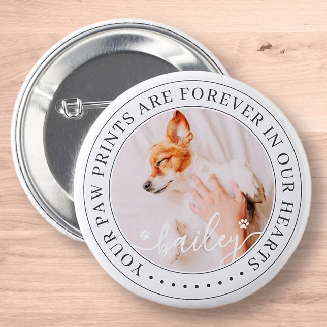 Pet Memorial Paw Prints Hearts Elegantes Chic Foto Button (Von Creator hochgeladen)