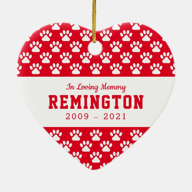 Pet Memorial Paws Bright Red Full Foto Keramik Ornament (Hinten)