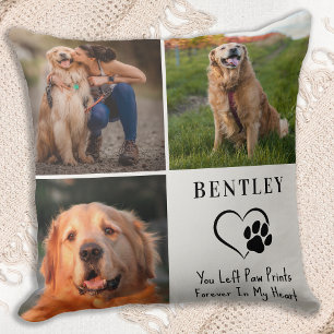 Pet Memorial Personalisiert 3 Fotos Paw Prints Kissen