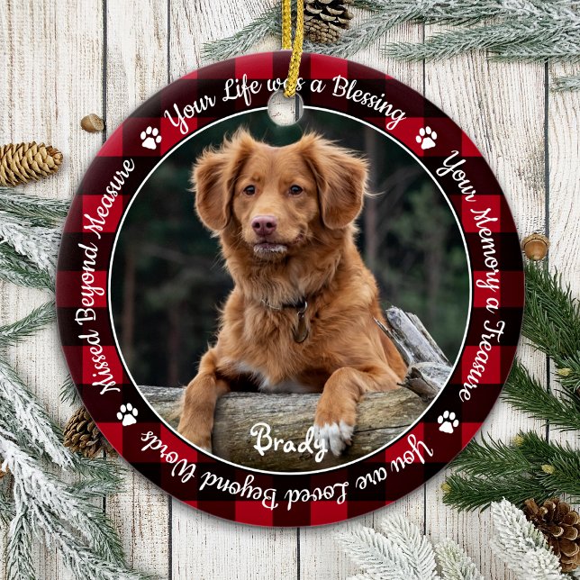 Pet Memorial Red Buffalo Kariert Keepake Dog Foto Keramik Ornament (Von Creator hochgeladen)