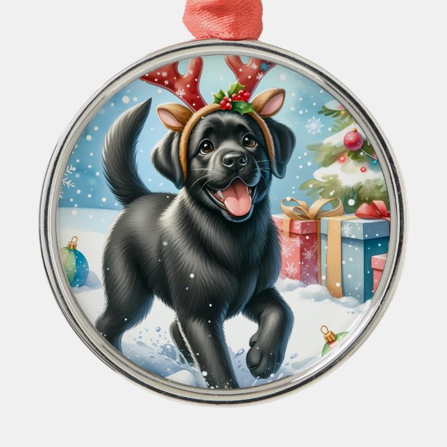 Pet Memorial Red Buffalo Kariert Keepake Dog Foto Silbernes Ornament (Vorne)