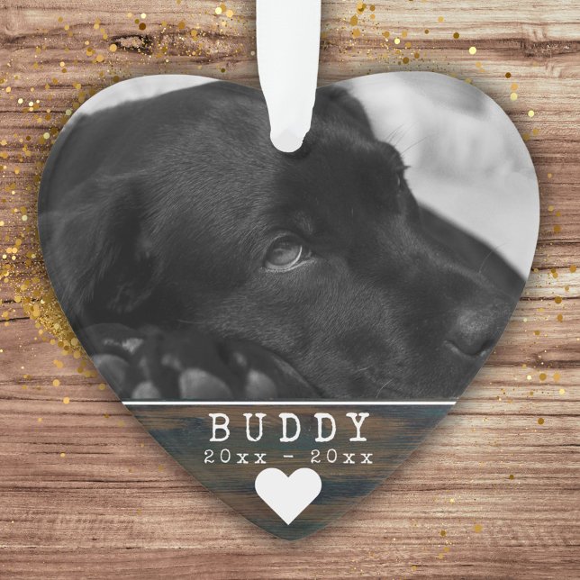 Pet Memorial Rustic Wood Heart Keepake Foto Ornament (Von Creator hochgeladen)