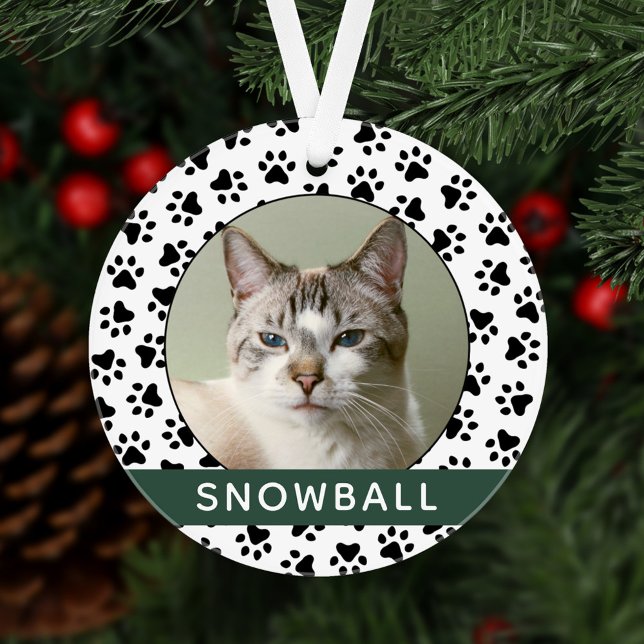 Pet Paw druckt grünes Personalisiertes Cat Name Fo Ornament (Von Creator hochgeladen)