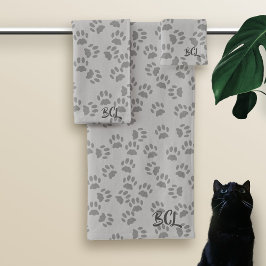 Pet Paw Print Muster Monogram Grau Bath Handtuch S Badhandtuch Set