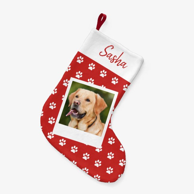Pet Paw Print Personalisiert Name und Foto Kleiner Weihnachtsstrumpf (Vorderansicht (hängend))