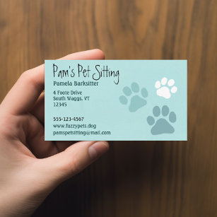 Pet Paw Prints Animal Lover Dog Tracks Light Aquam Visitenkarte
