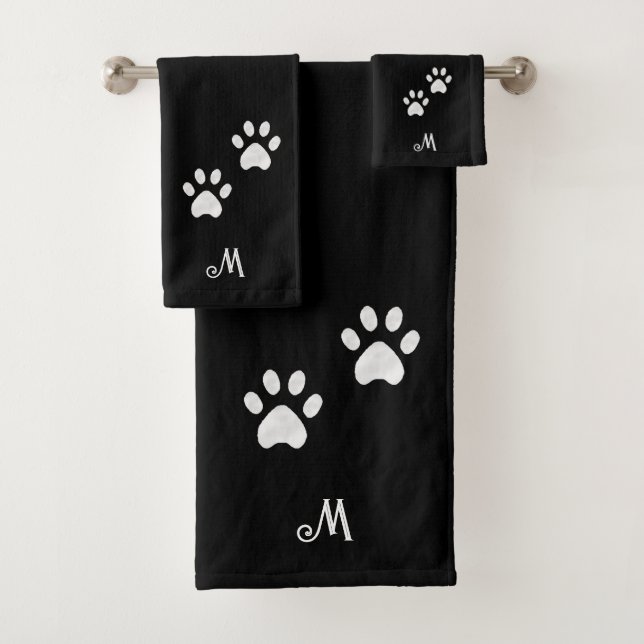 Pet Paws & Monogram auf dem Black-Bath-Handtuch-Se Badhandtuch Set (Insitu)