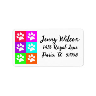 "Pet Paws" Pop Art Address Label Adressaufkleber
