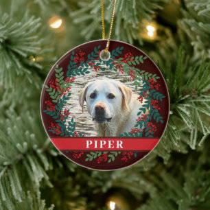 Pet Personalisiert Brown Foto Weihnachtskranz Keramik Ornament
