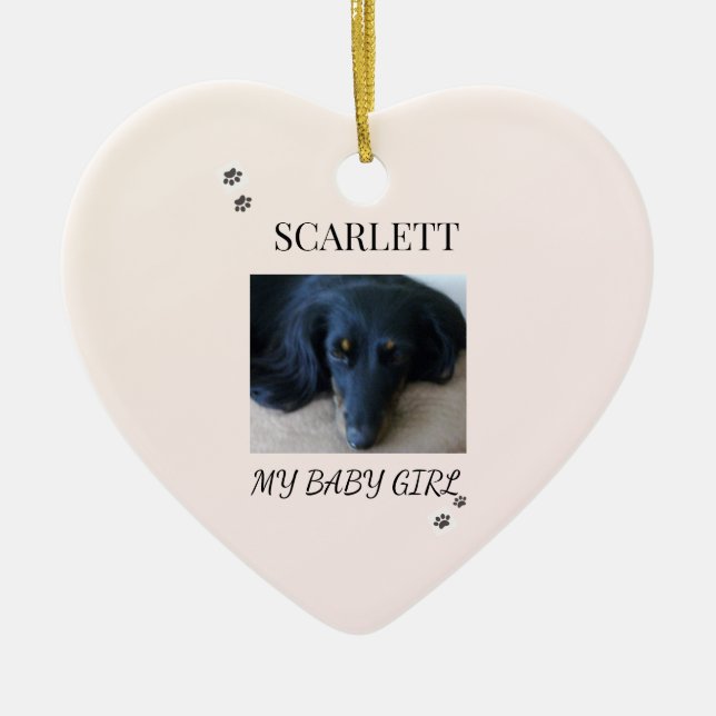 Pet Photo Blush Design with Holiday Paw Prints Keramik Ornament (Vorne)