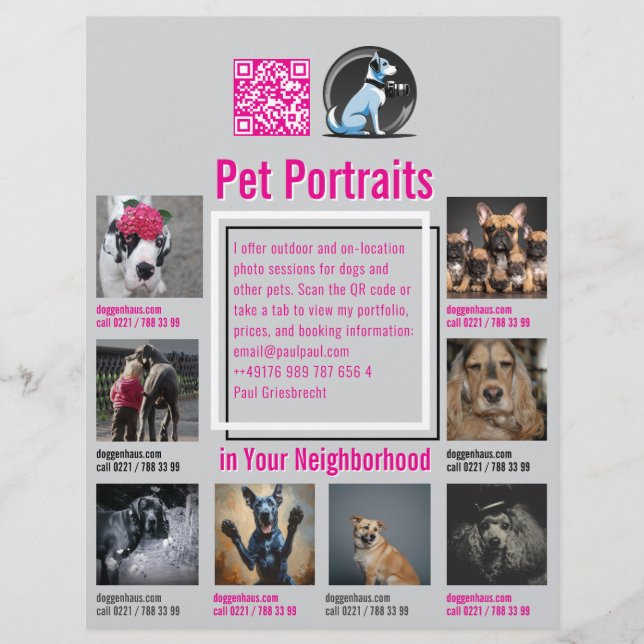 Pet Photography Session Flyer With QR Code & Tear‑ (Vorne)
