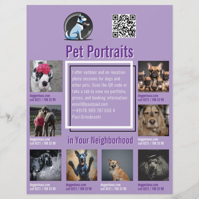Pet Photography Session Flyer With QR Code & Tear‑ (Vorne)