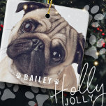 Pet Photos on Dog Paws Name Plate Keramikornament<br><div class="desc">Add pet name in playful script typography on a simple dog bone name plate. Add custom pet photo.</div>