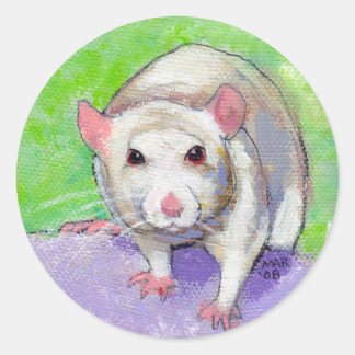 Pet Ratte niedliche farbige Acrylmalerei Weiße Rat Runder Aufkleber