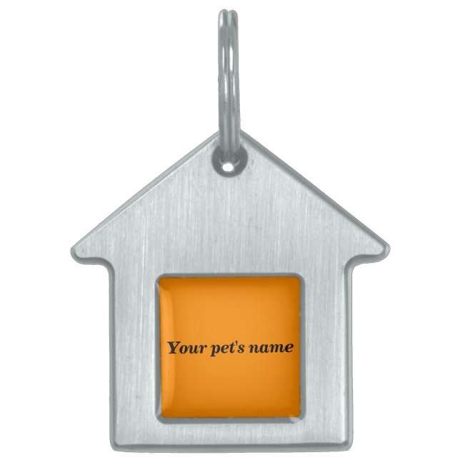 Pet’s Name With Orange Background on House Shaped Tiermarke (Vorderseite)