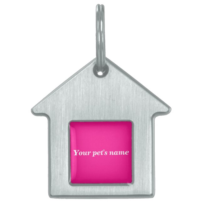 Pet’s Name With Pink Background on House Shaped Tiermarke (Vorderseite)