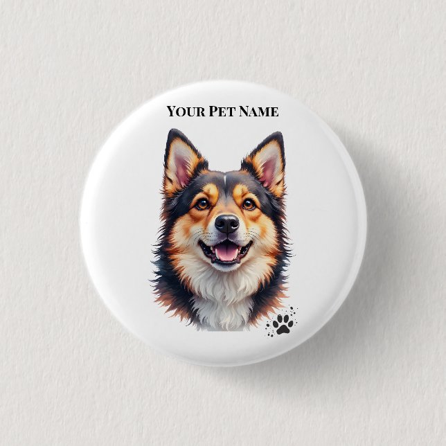Pet’s Simple Modern Name & Photo Custom Design Button (Vorderseite)