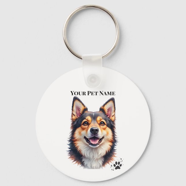 Pet’s Simple Modern Name & Photo Custom Design Schlüsselanhänger (Vorderseite)