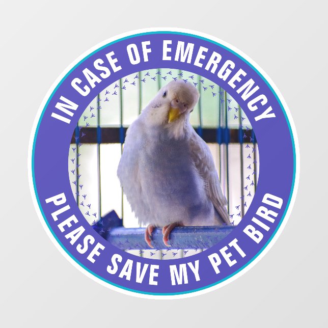 Pet Safety Alert Custom Bird Photo First Responder Fensteraufkleber (Blatt)