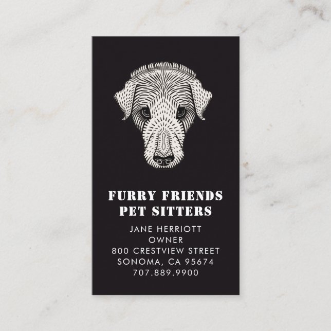 Pet Sitter Blanc Sur Carte de visite Noir (Devant)