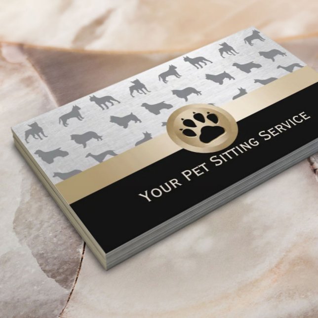 Pet Sitter Elegante Black & Gold Paw Print Visitenkarte (Von Creator hochgeladen)