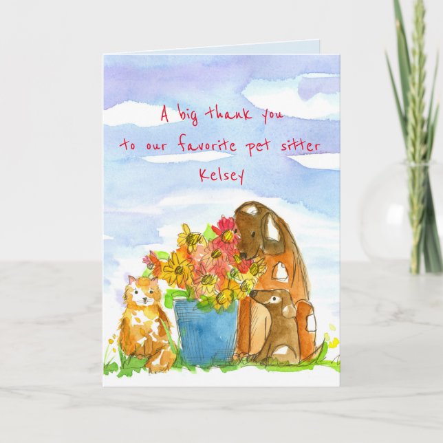 Pet Sitter Vielen Dank Katzen Hunde Blume Karte (Vorderseite)