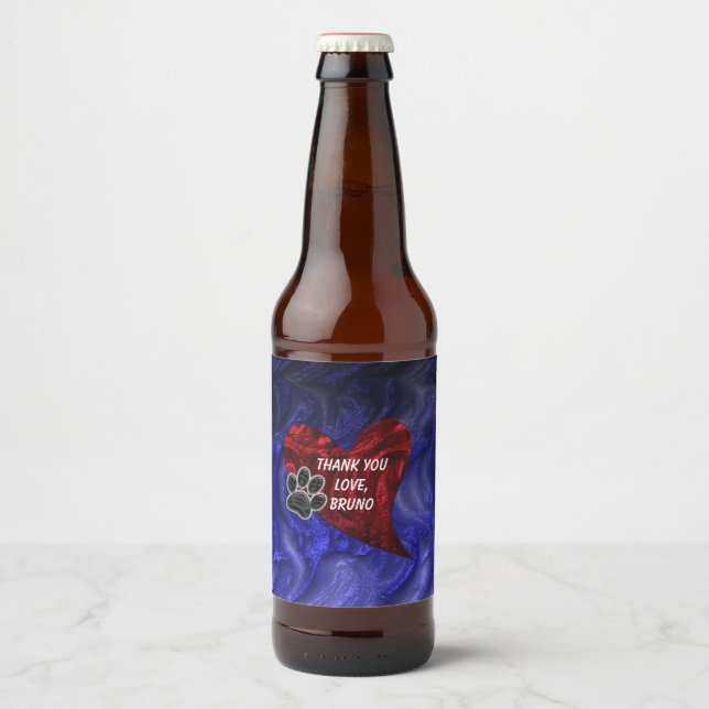 Pet Sitter Vielen Dank Paw Print Herz Wertschätzun Bierflaschenetikett (Vorderseite)