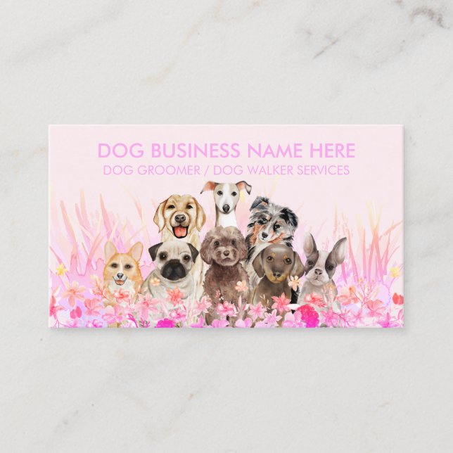 Pet Sitter Walker Hund Petcare rosa Blume Visitenkarte (Vorderseite)