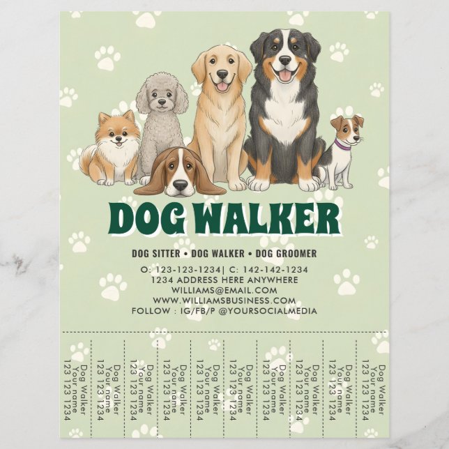 Pet Sitting Dog Walker Custom Promotional Green Flyer (Vorne)
