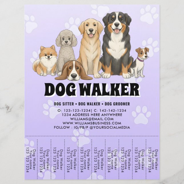 Pet Sitting Dog Walker Custom Promotional Purple Flyer (Vorne)