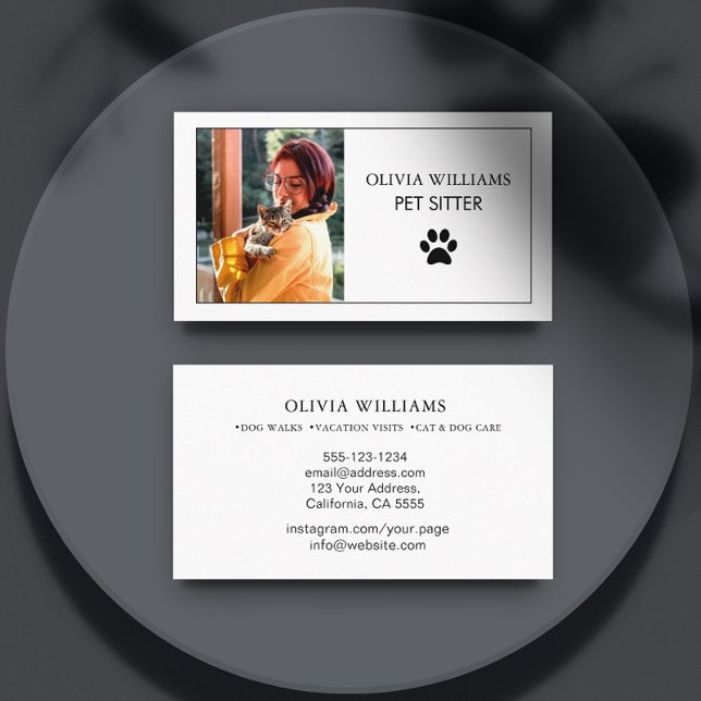 Pet Sitting Foto Minimalistisch Paw Print Visitenkarte (Von Creator hochgeladen)