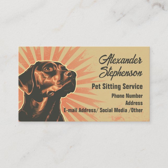 Pet Sitting Service Dog Walking Retro Black Lab Visitenkarte (Vorderseite)