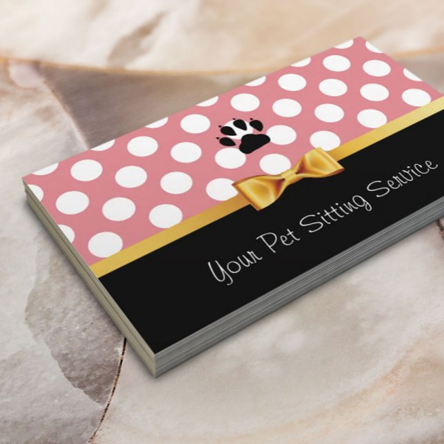 Pet Sitzen Pet Care Niedlich Pink Polka Dots Visitenkarte (Von Creator hochgeladen)