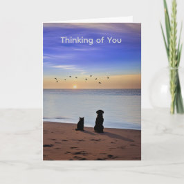 Pet Sympathy Loss of Cat or Dog Silhouetted Beach Karte