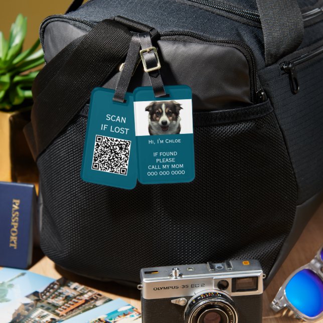 Pet-Trägerscan bei verlorenem QR-Foto Gepäckanhänger (Vorderseite & Rückseite)