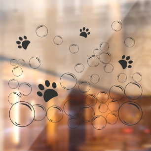 Pet-Waschblasen mit Pfoten schwarz Kontur Fensteraufkleber
