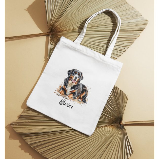 Pet Watercolor Bernese Mountain Brown Personalize Tragetasche (Von Creator hochgeladen)