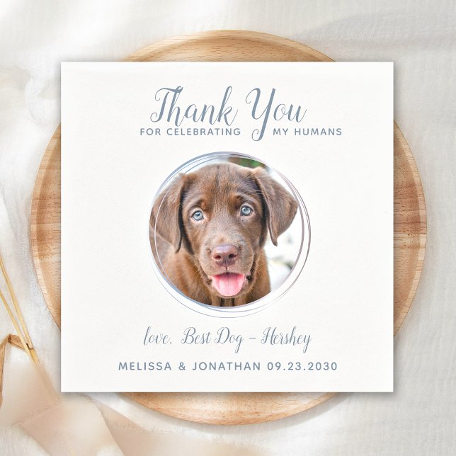 Pet Wedding Modern Dusty Blue Dog Foto Vielen Dank Serviette (Von Creator hochgeladen)