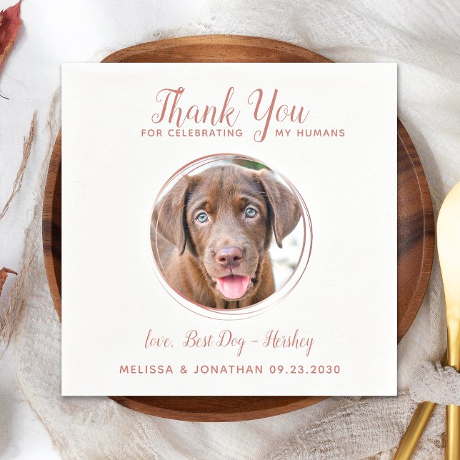 Pet Wedding Modern Rose Gold Hund Foto Vielen Dank Serviette (Von Creator hochgeladen)