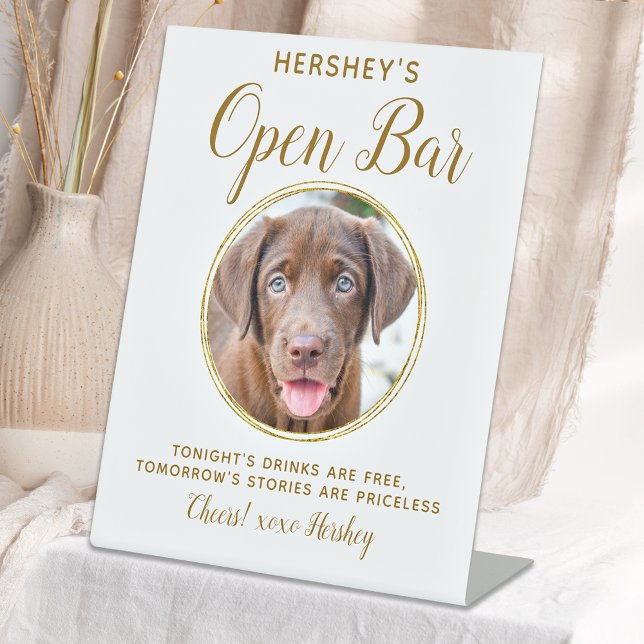 Pet Wedding Open Bar Dog Foto Elegante Gold Drinks Sockelschild (Von Creator hochgeladen)