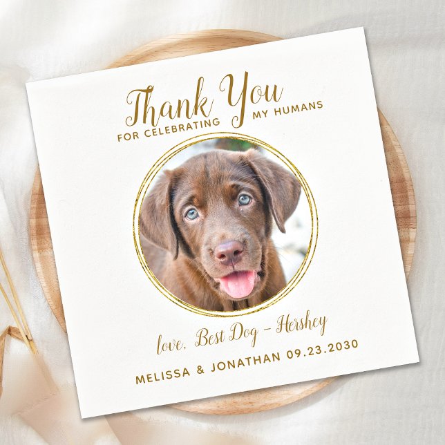 Pet Wedding Vielen Dank Custom Foto Elegante Gold Serviette (Von Creator hochgeladen)
