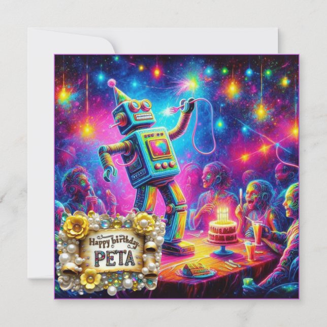 PETA ~ Geburtstagskarte ~ Roboter ~ (Vorderseite)