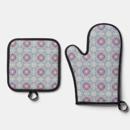 Petal Confetti Tile - Rosa und Blau Ofenhandschuh & Topflappen-Set