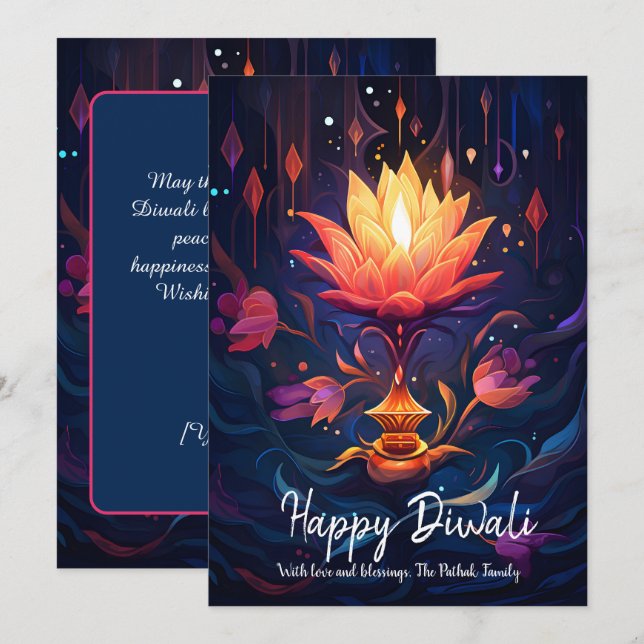 Petal Light wünscht Diwali-Karte Einladung (Vorne/Hinten)