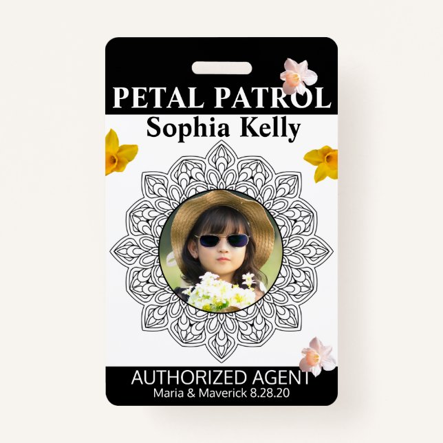 Petal Patrol Flower Girl Abzeichen Ausweis (Vorderseite)
