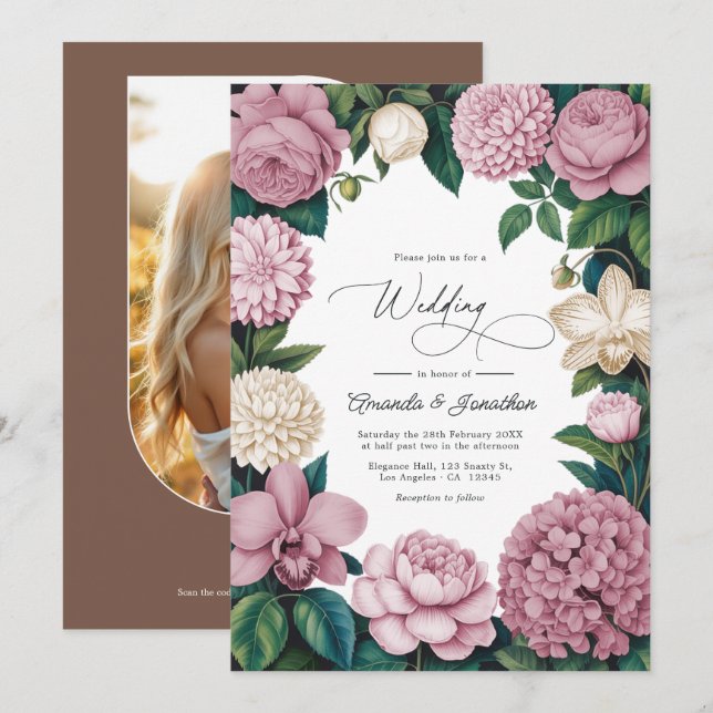 Petal Pink, Ballet Rose & Soft Linen Wedding Einladung (Vorne/Hinten)