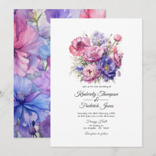 Petal Pink, Cornflower Blue & Mauve Lila Hochzeit Einladung