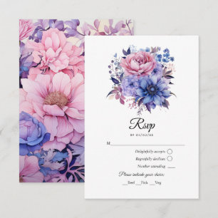 Petal Pink, Cornflower Blue & Mauve Lila Hochzeit RSVP Karte