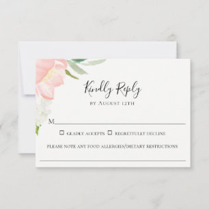 Petal Pink Floral Wedding Food Allergy RSVP Card Karte