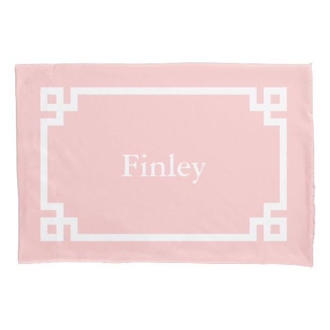 Petal Pink, griechischer Key Monogram Standard Kis Kissenbezug (Vorderseite)